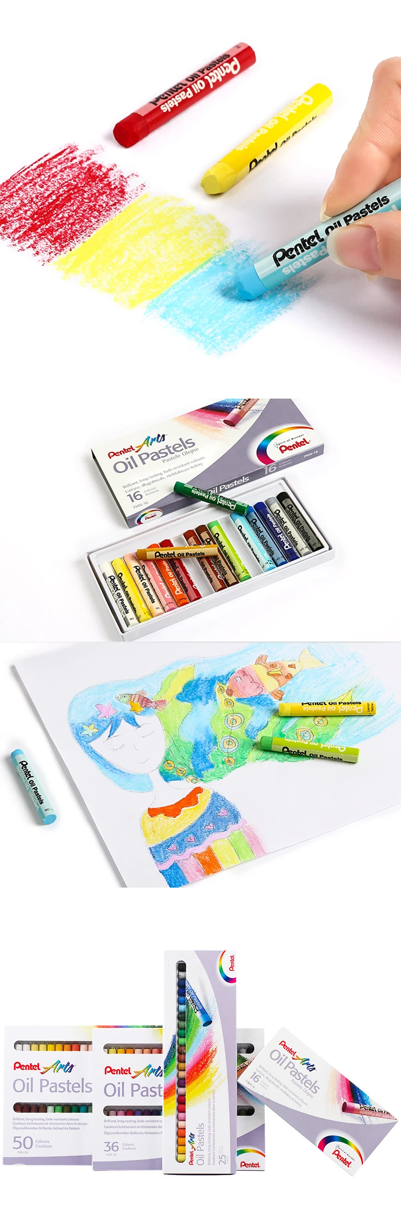 Pentel PHN12/25/36/50 Цвета круглые мелки для детей комплект мягкой Профессиональный Масляные карандаши для рисования для детей