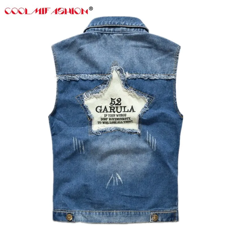 

CooLMiFashion Brand Mens Denim Vest Vintage Sleeveless Washed Jeans Waistcoat Man Cowboy Ripped Jacket Plus Size 5XL mens Vests
