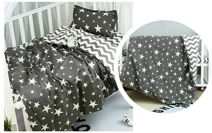 

New Arrive Stars wave Baby Bed Set Baby Cot Bedclothe Baby Crib Bedding Set cuna colecho,Duvet/Sheet/Pillow, with filling