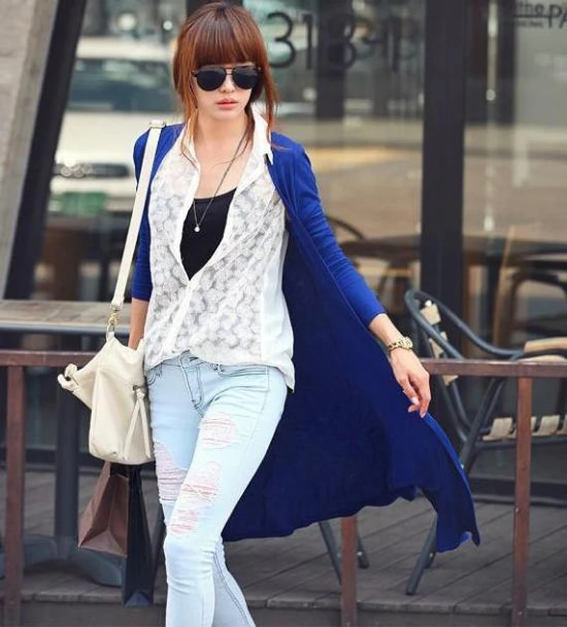 Женский длинный кардиган с запахом повседневный Трикотажный костюм верхняя