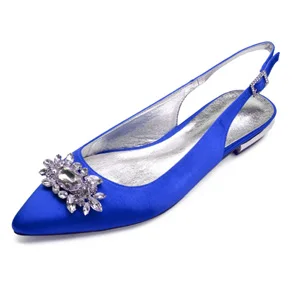 Royal blue Creativesugar/туфли на плоской подошве с острым носком и кристаллами; Женская атласная обувь под вечернее платье; Свадебная обувь на выпускной; цвет желтый, темно-синий - Цвет: Royal blue