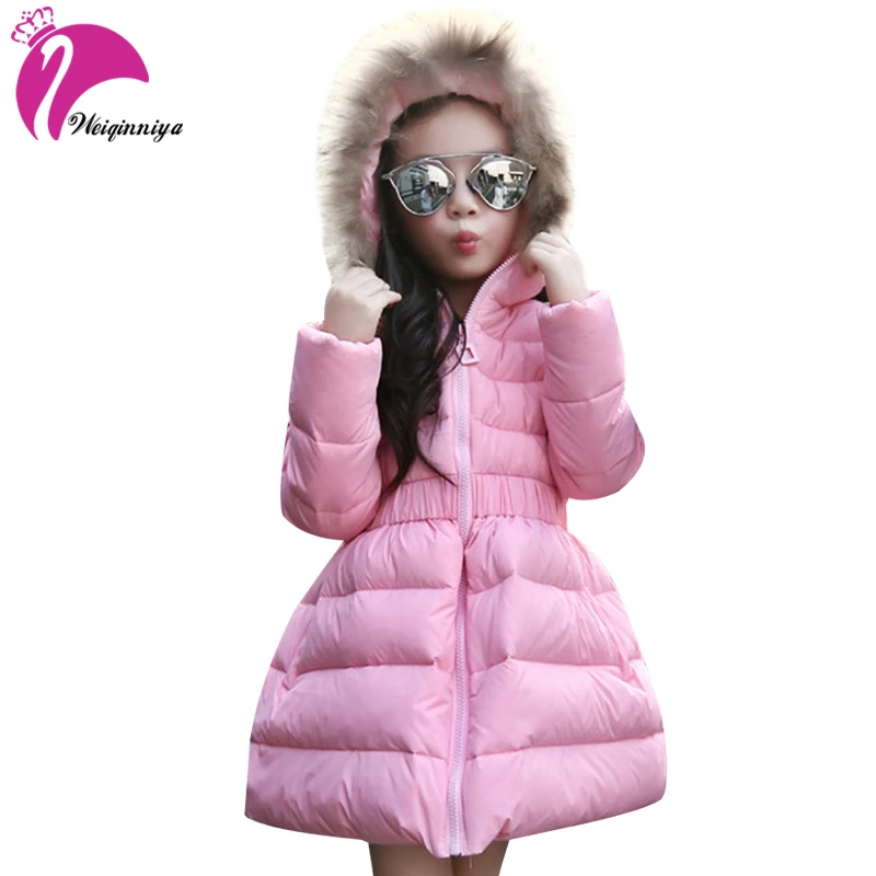 Пуховик для девочки Толстая теплая парка с меховым капюшоном зимняя детская