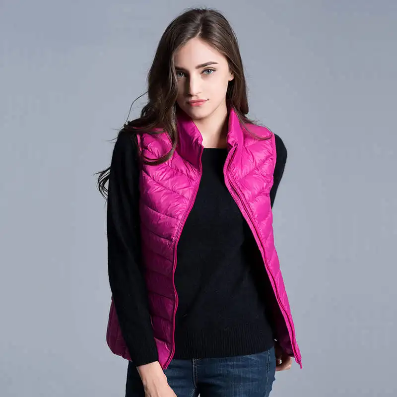 Женский жилет на 2020 белом утином пуху осенне весенний ультралегкий куртка без
