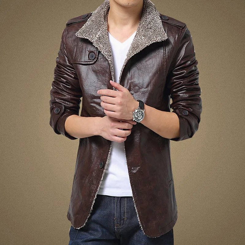 Мужские кожаные куртки с начесом Left ROM теплые однотонные из хлопка зима 2019|leather