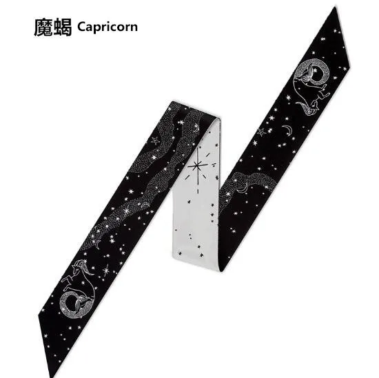 Capricorn 12 созвездий, серия Таро, дизайн, принт, женский шелковый шарф,, модный головной платок, роскошный бренд, маленький галстук, завязывается, Сумка с лентами - Цвет: Capricorn