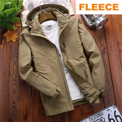 FLEECE Khaki Мужская Весенняя летняя высококачественная повседневная брендовая быстросохнущая ветрозащитная куртка с капюшоном, осенняя мужская флисовая куртка цвета хаки - Цвет: FLEECE Khaki