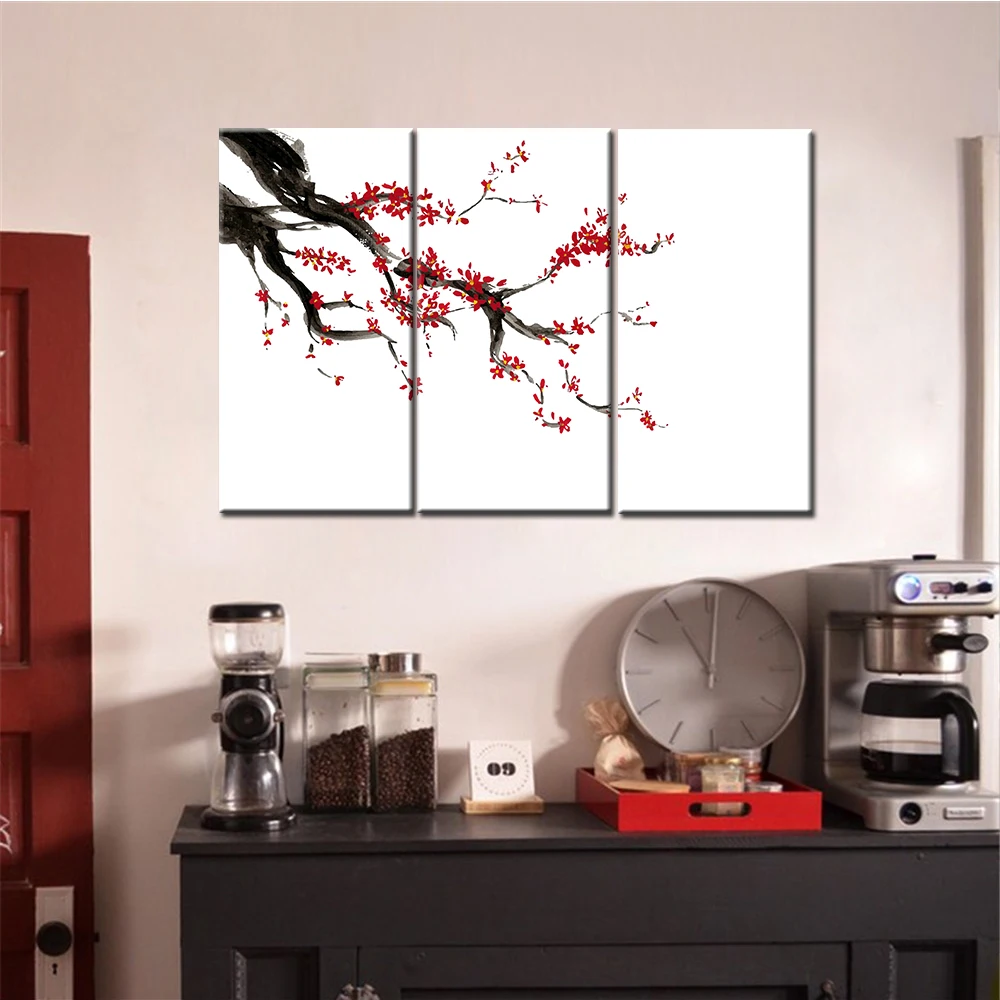 

Drop Shipping 3 Pieces Print Plum Blossom F Nordic Decoration Wall Art Canvas Painting for Living Room Home Decor Frameless