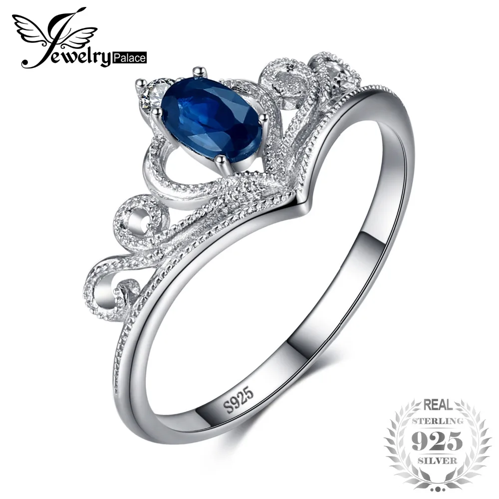 JewelryPalace Корона 0.3ct Овальный Подлинная сапфирами Обручение Юбилей Promise Ring 925