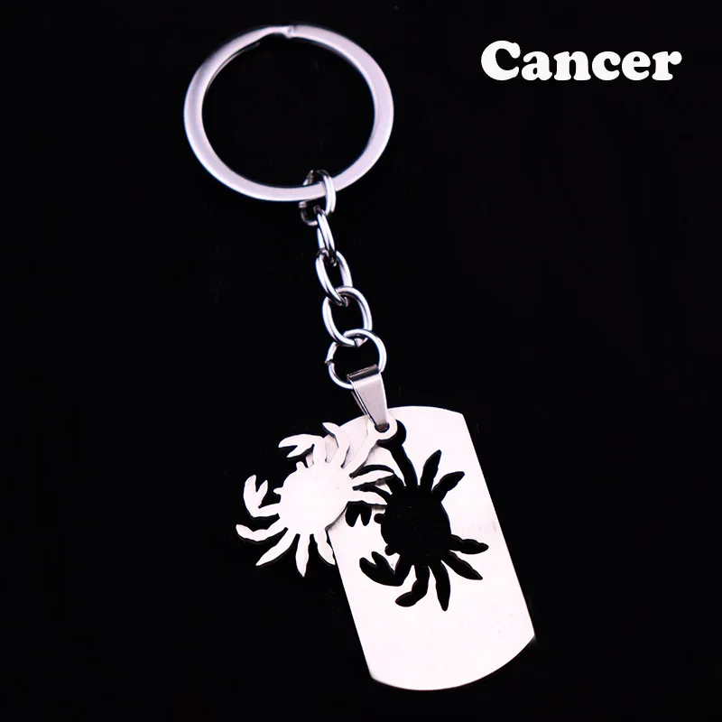 Cancer Металлический брелок для ключей, мужской знак зодиака, металлический брелок из нержавеющей стали, созвездие, брелок для ключей, подарок для бойфренда, брелки для мужчин - Цвет: Cancer