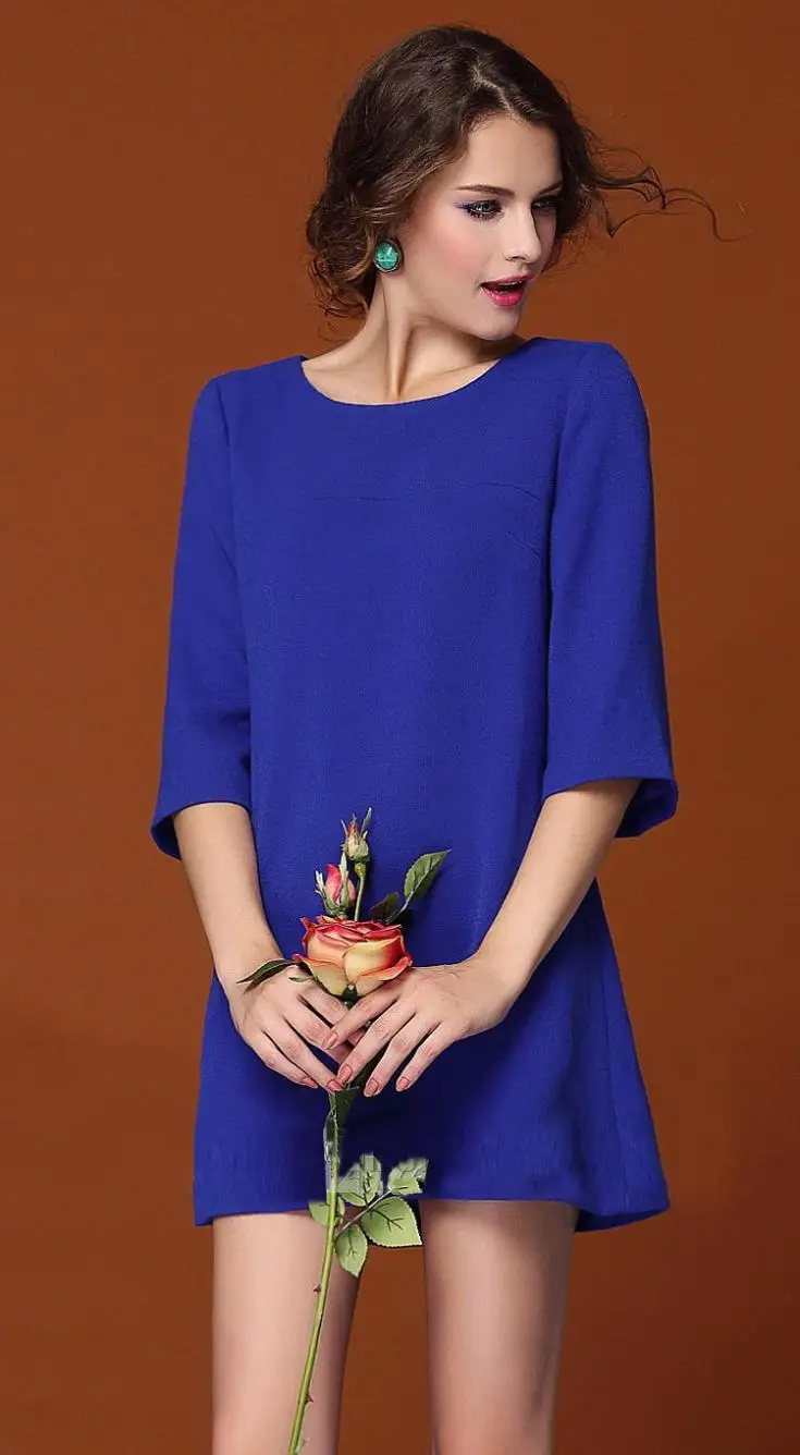 Фото New Women Elegant Dresses Three Quarter Sleeve Natural Color Straight Mini Dress Hot Pink Dark Blue S M L XLAMY Женская одежда New Women Elegant Dresses Three Quarter Sleeve Natural Color Straight Mini Dress Hot Pink Dark Blue S M L XLAMY Женская одежда