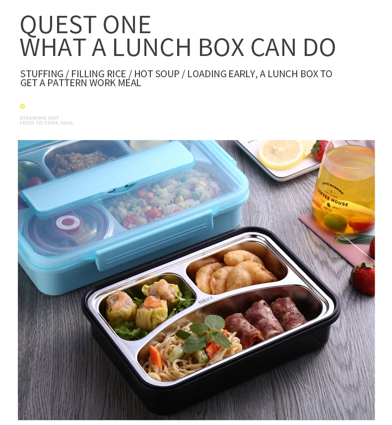 С закрытыми точками, Большой Вместительный bento ящик прямоугольных тарелок 304 изолированный Ланчбокс из нержавеющей стали