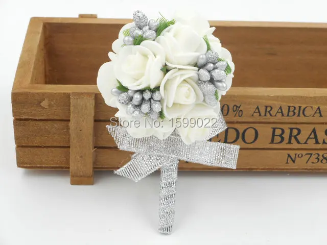 

Artificial Foam Wose Flowers for Groomsmen Prom Boutonnieres Gromm Father Brother Gold White Wedding Decoration Bride Corsage