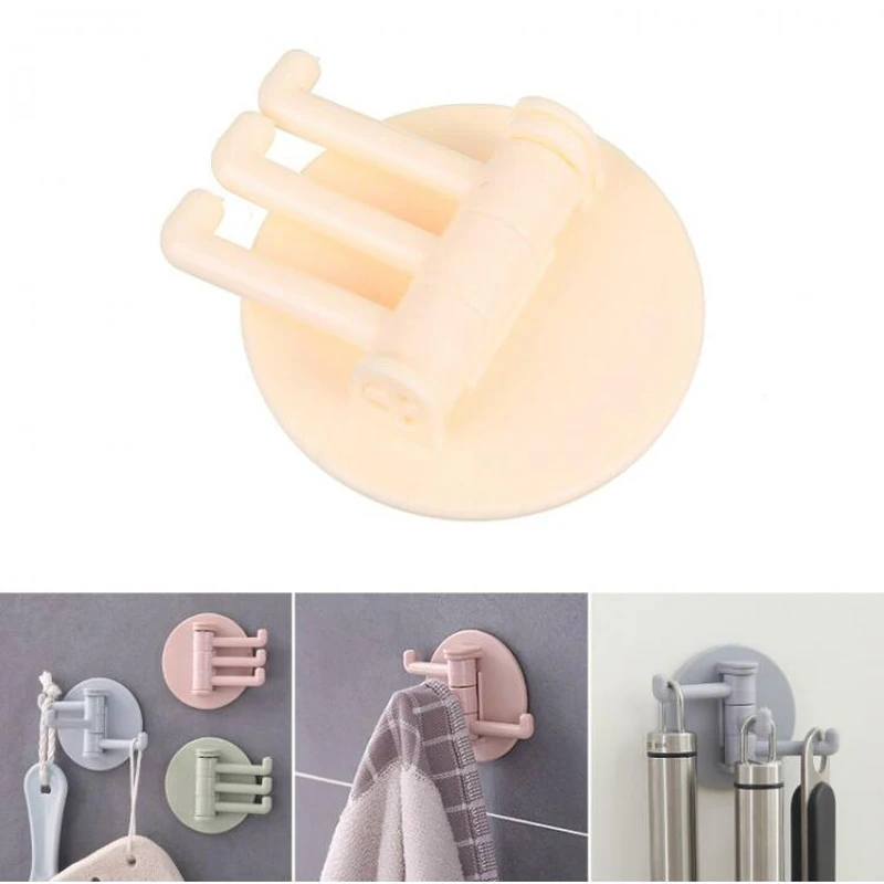 

050 Multi-function No trace paste rotary hook home storage hook 3hooks