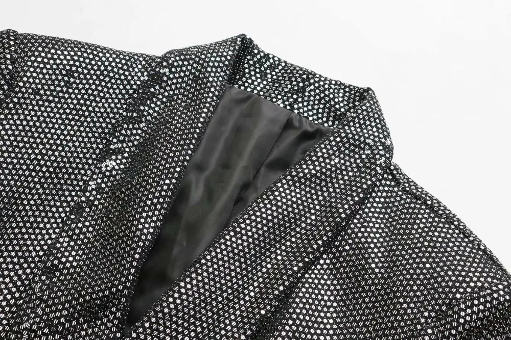 2019 г. женские элегантные длинные рукава блестками Повседневная Блейзер шикарная