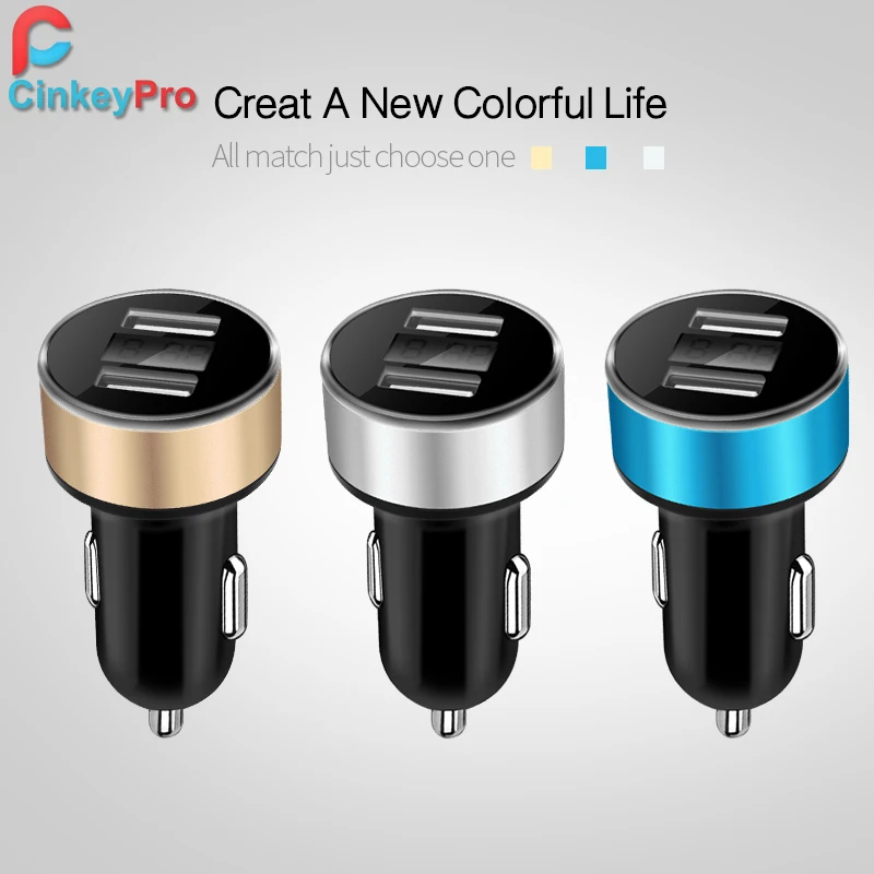 CinkeyPro автомобильное Зарядное устройство светодиодный Экран 2-Порты USB Зарядное устройство 2.1A автомобиля-Зарядное устройство мобильного телефона, Универсальные наушники для iPhone samsung зарядки
