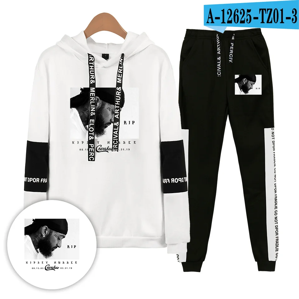 Спортивный костюм Nipsey Hussle для мужчин и женщин, трикотажные комплекты, повседневные толстовки в стиле хип-хоп, Зимние толстовки, комплект из двух предметов, одежда для бега - Цвет: white