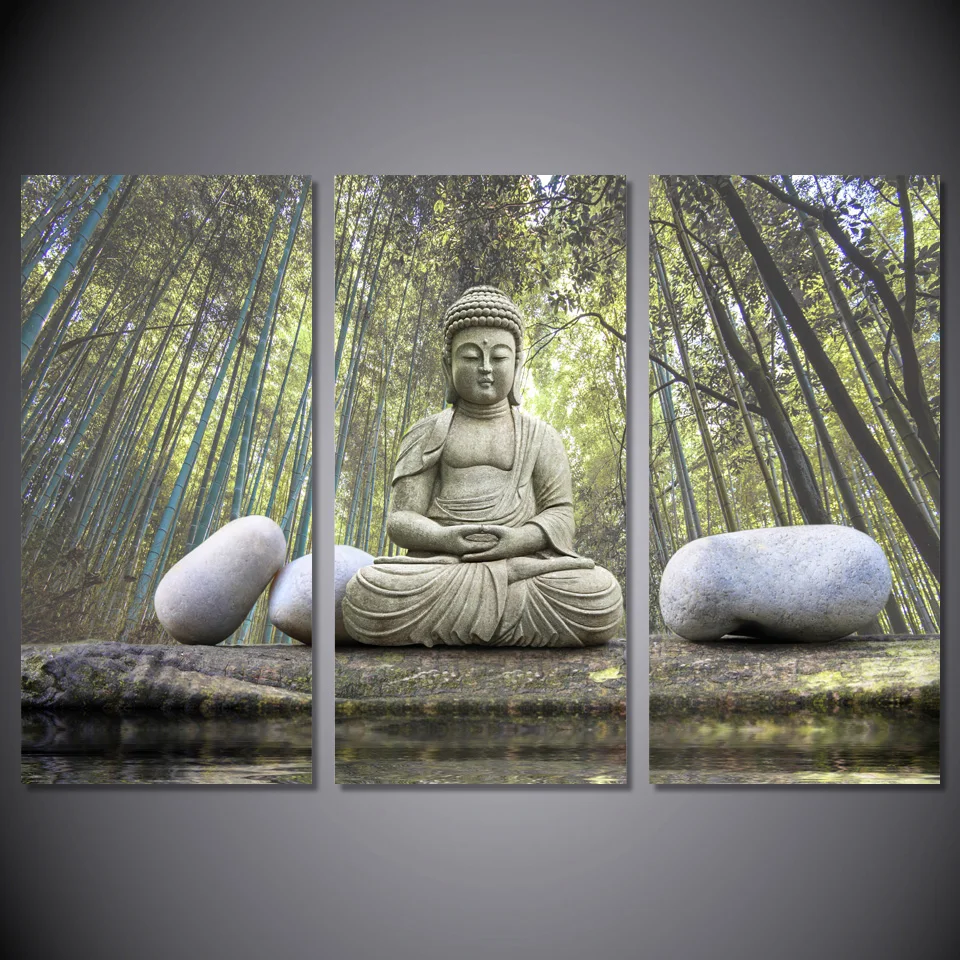 

HD Printed Buddha stone bamboo forest Painting Canvas Print room decor print poster picture canvas Free shipping/NY-6813C