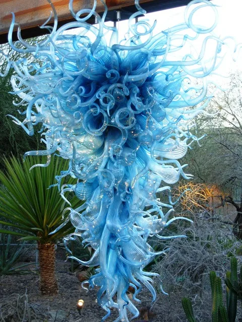

Superior Blue Glass Hotel Decoration Led Light Luxury Crystal Style Hand Blown Glass Modern Chandelier Lighting