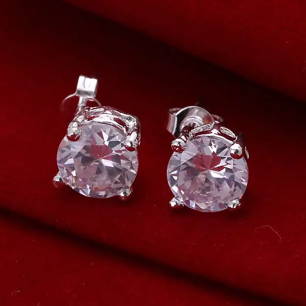 925 jewelry silver plated earrings Round Crystal Earrings E096 | Украшения и аксессуары