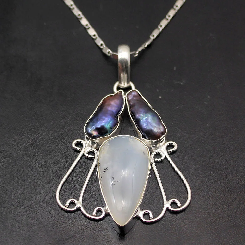 Hermosa Фэнтези Dendritic опал Biwa жемчуг модные ювелирные изделия ожерелье кулон 2 1/4