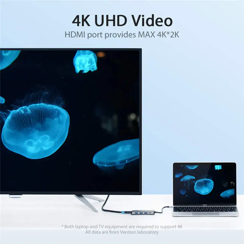 Vention Thunderbolt 3 док-станция USB 3,0 type C к HDMI usb-хаб RJ45 адаптер для MacBook Pro huawei P30/P20 samsung usb c адаптер