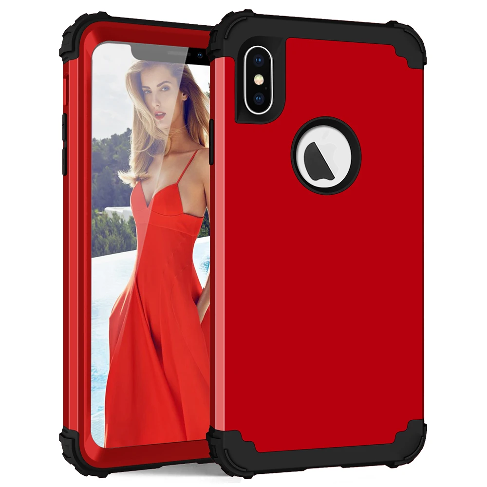 Red Black Противоударные чехлы для телефонов iPhone X XS Max XR, мягкий силикон и Жесткий ПК, Защитный Прочный чехол для iPhone 6 6s 7 8 Plus - Цвет: Red Black