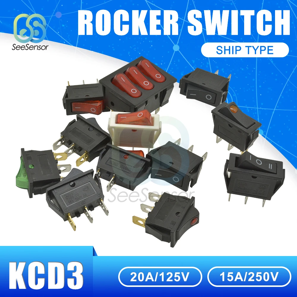 

KCD3 Rocker Switch ON-OFF 2 Position 2 Pin/3 Pin Electrical Equipment Power Switch 15A 250VAC/ 20A 125VAC