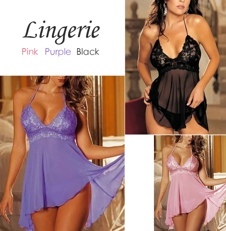 Fashion women Lace Sleep Dress Sexy Lingerie Nightgown Babydoll Pajamas Plus Size | Женская одежда