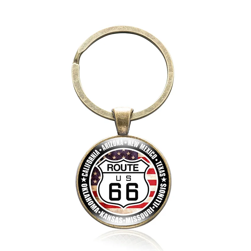 6 10 шт/лот US Route 66 брелоки сплав стекло кабошон брелок Подарочный на день рождение автомобиля ключ Классическая мода ювелирные изделия - Цвет: 6