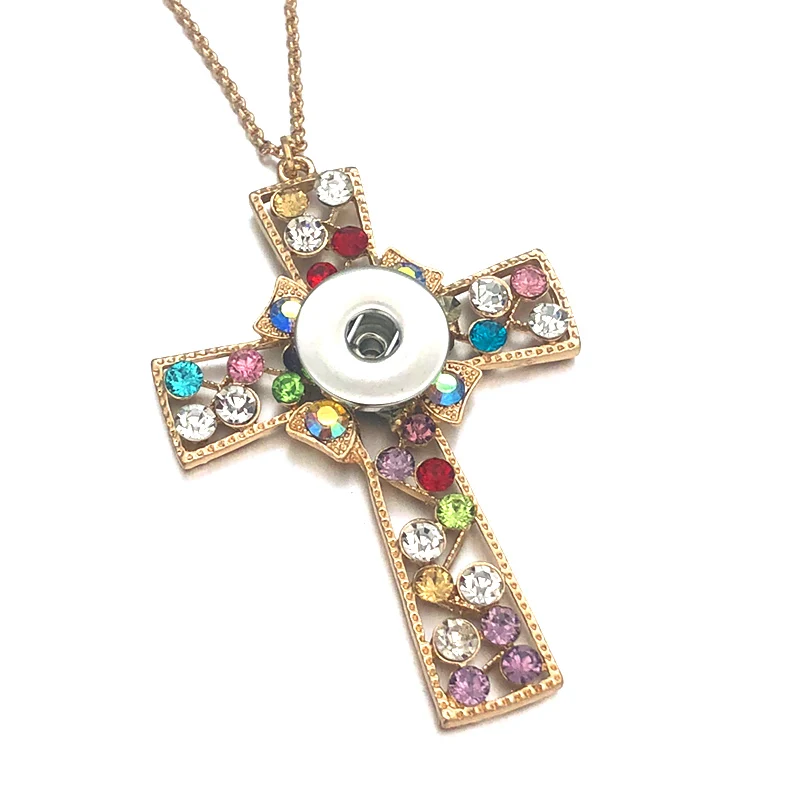 

Fashion Cross 145 Exaggeration Rhinestones 18mm Snap Button Pendants Necklace Interchangeable Charm Jewelry For Women Gift