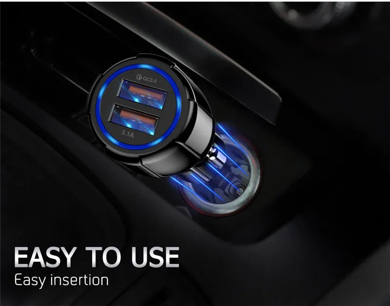 Автомобильное зарядное устройство Quick Charge 3,0 с двумя портами USB быстрое зарядное устройство для Xiaomi mi9 iPhone X XR XS Max samsung S10 S9 S8 адаптер Автомобильное зарядное устройство