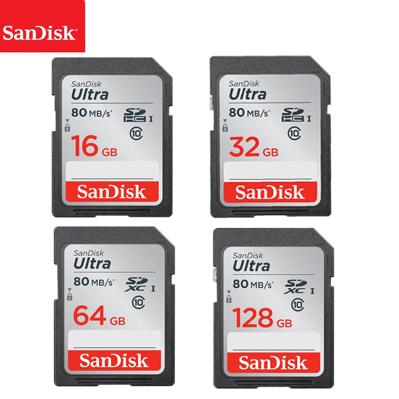 Карта памяти SD SanDisk Ultra 16 ГБ 32 64 100% класс 10 SDHC SDXC C10 80 128 carte официальная проверка МБ/с.