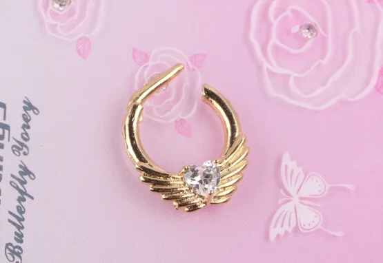 1 пара Прохладный Нержавеющая сталь поддельные нос кольцо кольца сердце Крылья