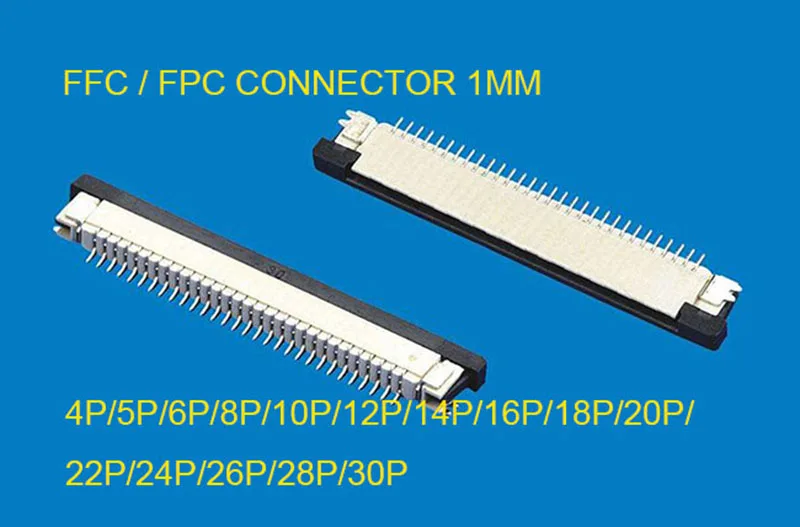 Коннектор FFC / FPC 1 мм 4 5 6 7 8 10 12 14 16 18 20 50 штырьков плоский с выдвижными ящиками
