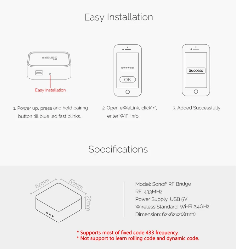 Sonoff Умный дом Охранная сигнализация для Alexa Google Home PIR2 433 МГц RF PIR датчик движения |