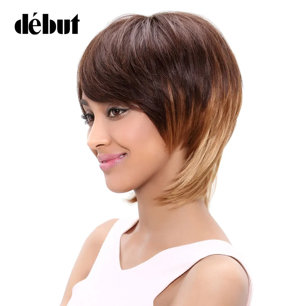 Debut Brazilian Straight Hair Short Human Brown Blonde Wigs For Women Ombre Party Free Shipping | Шиньоны и парики
