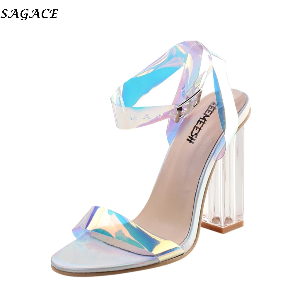 Сандалии SAGACE женские на очень высоком каблуке прозрачные босоножки из ПВХ с