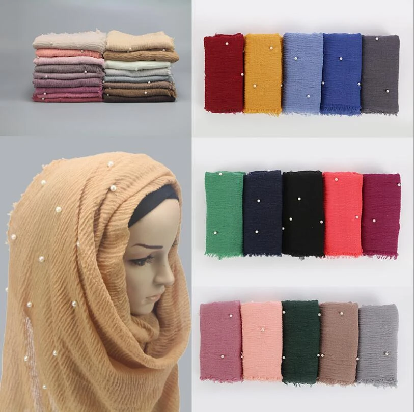 Длинные шифоновые шарфы жемчужный шарф хиджабы для женщин однотонный головной