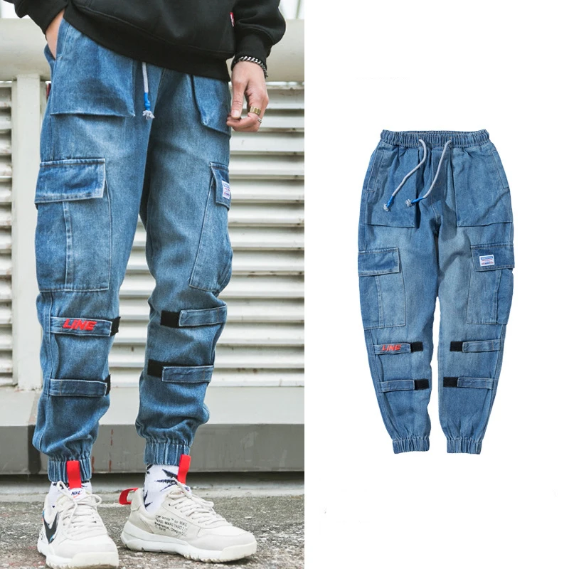 Мужские Винтажные джинсовые брюки в стиле пэчворк уличная одежда брюки-карго