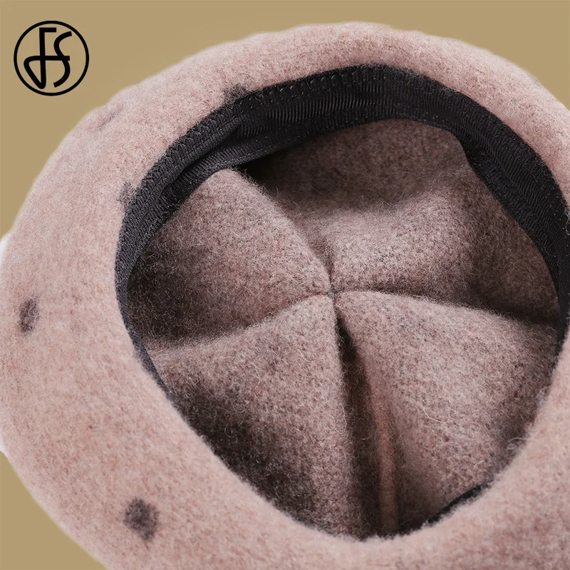 FS винтажная черная шерстяная шапка для женщин Зимний берет французский