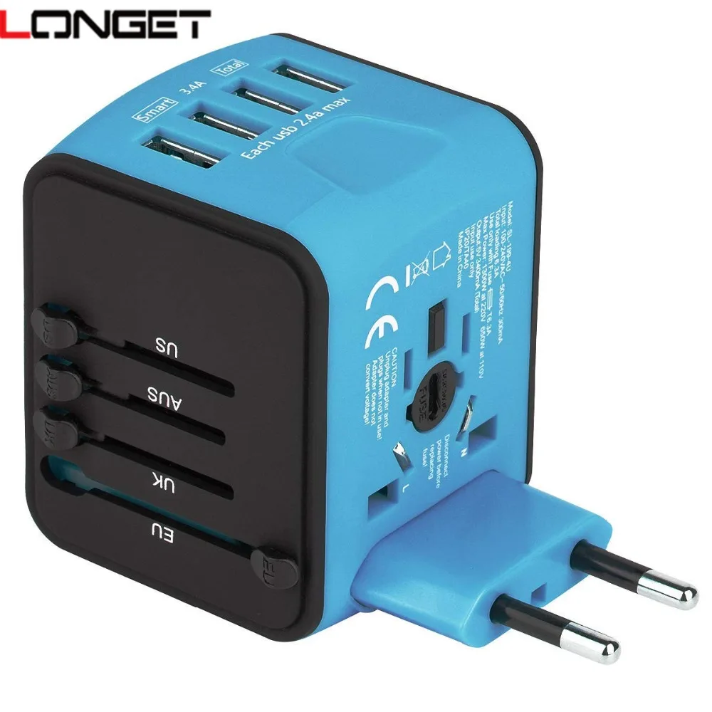 Дорожный адаптер LONGET универсальный питания с 4 usb портами 3 А настенное зарядное