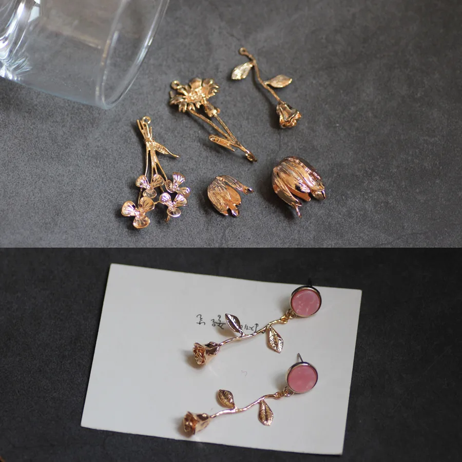 Покрытая чистой медью 18K Настоящее золото роза-цвет орнамент Материал diy серьги