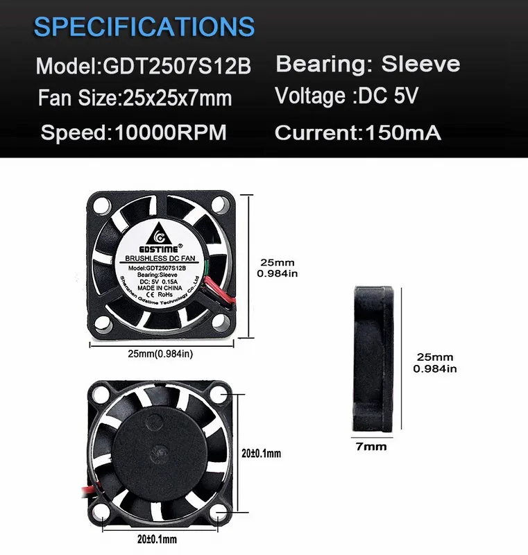 2 шт. бесшумный охлаждающий вентилятор 25x25x7 мм 5 В|fan 25x25x7mm|cooler 25mmcooling fan |