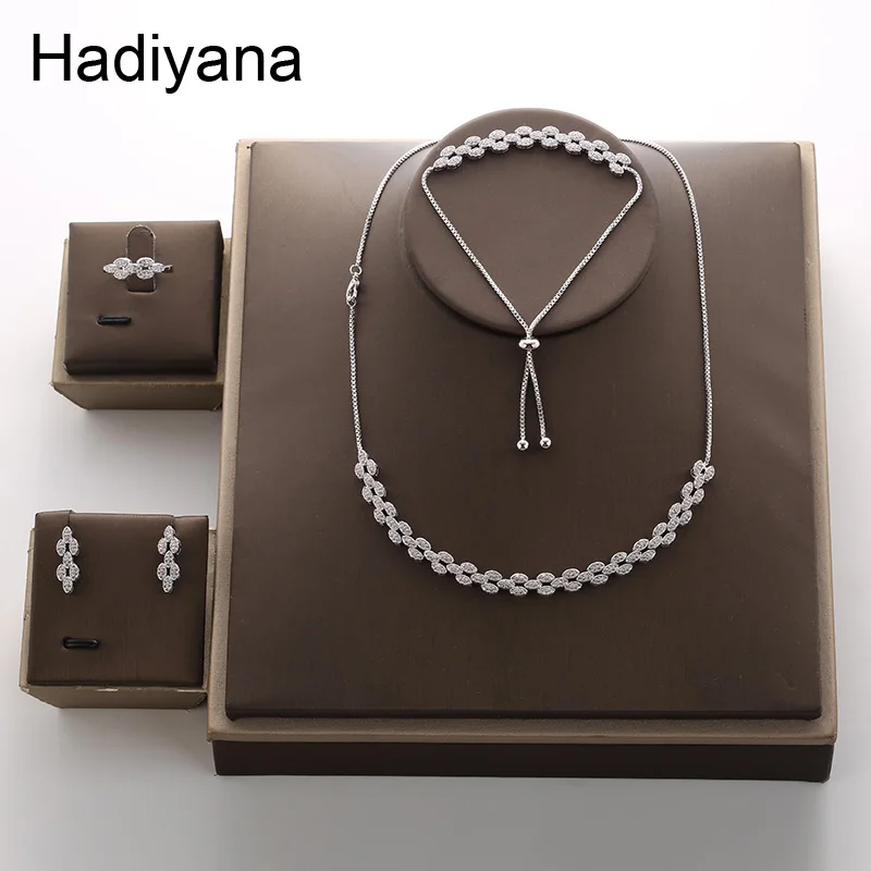 

Hadiyana Luxury Bride Wedding AAA Zircon Set 2018 Hot Sell Sets For Women Necklace Earrings Ring Bracelet Jewelry Party TZ8083