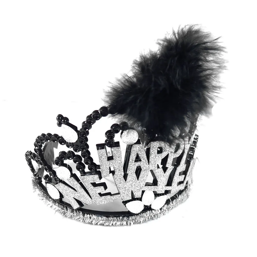 Black tiara SILV HNY Дизайн год тиара шляпа аксессуары для волос блестки счастливого Нового года Популярные черные серебристые золотые цвета вечерние мероприятия поставки - Цвет: Black tiara SILV HNY