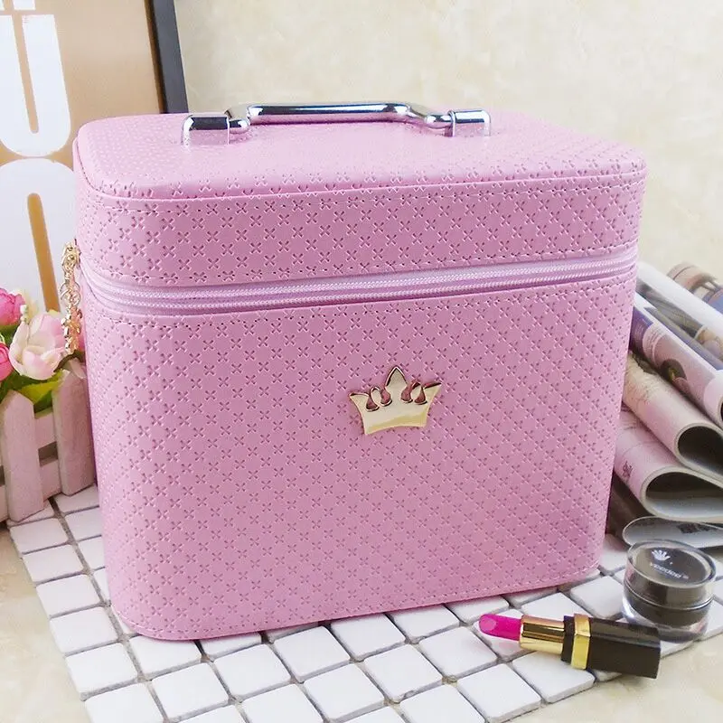 large Pink Высококачественная косметичка для женщин благородная Корона Большая емкость профессиональный органайзер для макияжа Bolso Mujer портативный чехол для хранения кистей - Цвет: large Pink