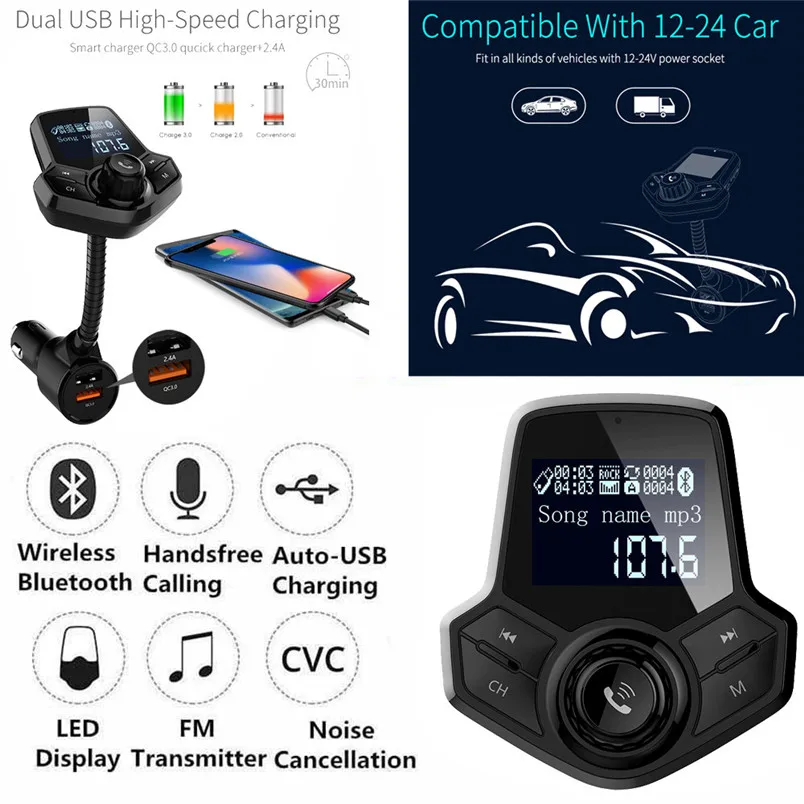 Wireless Bluetooth FM Transmitter Handsfree MP3 Player Radio Car Kit V4.2 Support TF Card U disk 30NT29 | Электроника