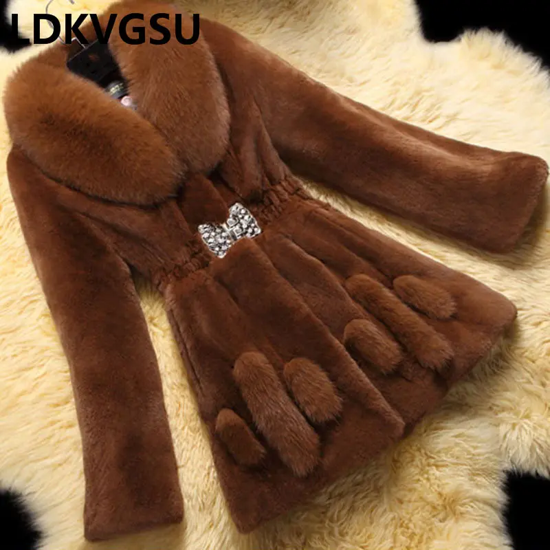 Женская Шуба из меха норки зимняя шуба средней длины искусственного лисьего