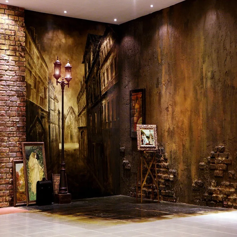 Обои 3d картина маслом романтическая улица ресторан балкон декоративный фон
