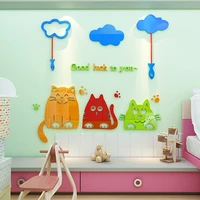 lucky cat 3d acrylic mirror wall stickers for kids room children bedroom cartoon animal wall stickers bedside lovely diy art